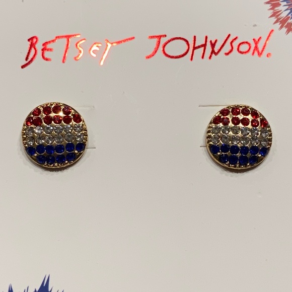NWT•Betsey Johnson Red/Wht/BL Button Post earrings - Picture 3 of 5